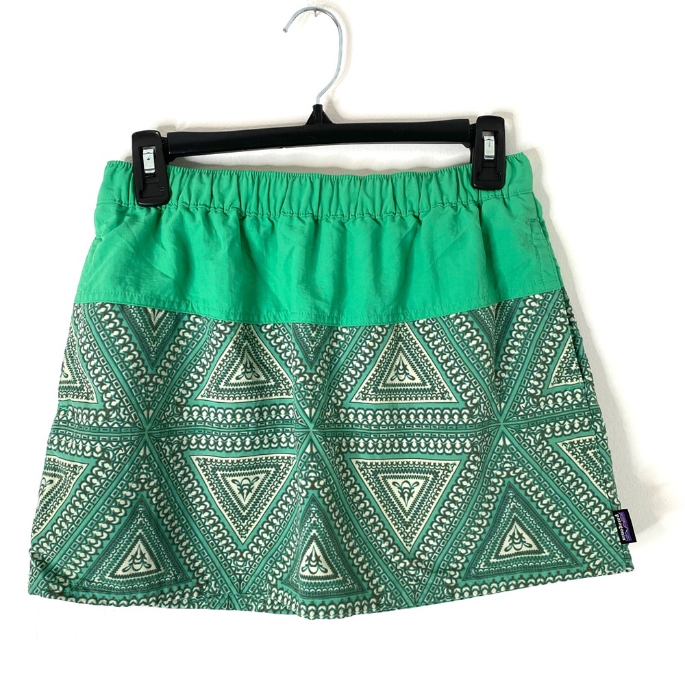 Patagonia Two Tone Green Paisley Active Mini Skirt Nylon Athletic